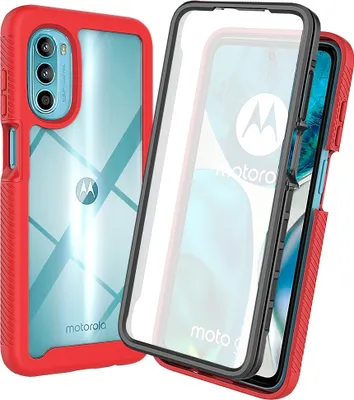 Produktbild von Moto G52 Hülle, TPU Bumper mit Eingebautem Displayschutz 360 Grad Komplettschutz Schutzhülle für Motorola Moto G52 Rot