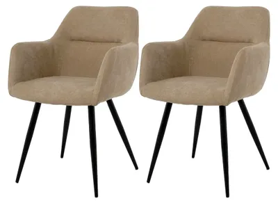 Produktbild von Esszimmerstühle 2er Set Beige – Polsterstühle aus Leinenstoff mit Armlehnen und ergonomischer Rückenlehne – Bequeme Küchenstühle mit weichem Bezug und stabilen Metallbeinen für Esszimmer und Wohnzimmer