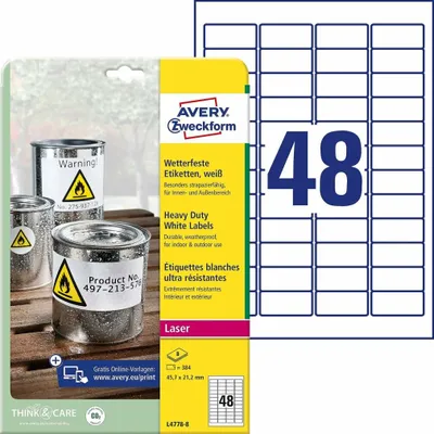 Immagine prodotto di 384 AVERY Zweckform wetterfeste Folienetiketten L4778-8 weiß