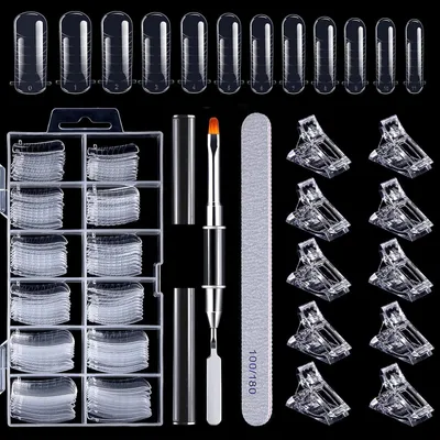 Produktbild von Nagelformen Set 120 Stück mit Pinsel, Clip & Feile für Polygel Nägel