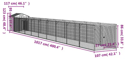 Imagen del producto de vidaXL Caseta para perros con techo, color antracita, 117 x 1017 x 123 cm, acero galvanizado