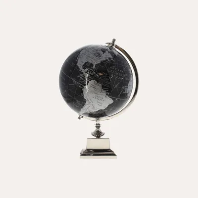 Immagine prodotto di KEYHOMESTORE | Mappamondo Nero e Grigio con Base metallo H.42 D.30 cm