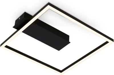 A modern square LED ceiling light with a black frame and a central black element, shown against a white background.