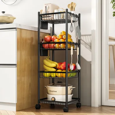 Rollwagen mit 4 Etagen, Kohlenstoffstahl, schwarz, 33x30,5x92,5 cm