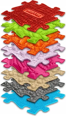 Produktbild von Muffik Medium Sensorische Matten – 8 Puzzle-Elemente Tastpfad (28,9×28,9 cm, weich & hart, verschiedene Texturen) – Montessori-geeignet, ab 1 Jahr, CE & EN-71