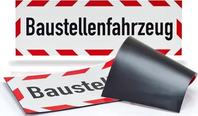 Produktbild von Kfz reflektierendes UvV® Magnetschild Baustellenfahrzeug 45x15 cm bis zu 200 kmh