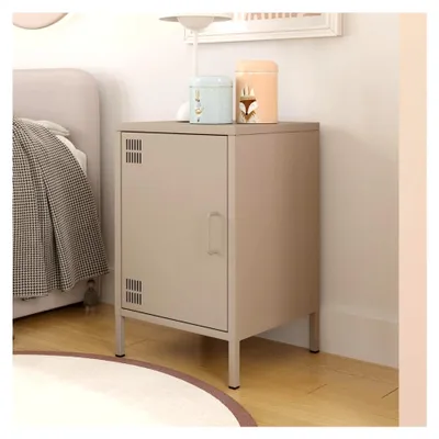 Produktbild von Metall Nachtschrank – Retro Kommode aus Metall – Modernes Sideboard mit praktischer Aufbewahrung – Leicht zu reinigen – Robuste und stilvolle Lösung für Wohnzimmer und Schlafzimmer, Beige