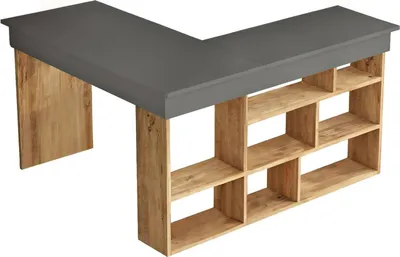 Produktbild von Schreibtisch Dfavasul, Mehrzweckschreibtisch, Bürotisch für PC, Eckschreibtisch, 129x120h72 cm, Eiche und Schwarz