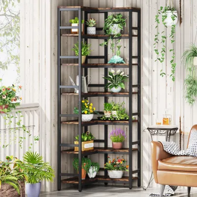 Imagen del producto de Estantería Hoeketagère de 7 niveles, color marrón, estilo industrial, con estructura de metal y madera, de 200 cm de altura