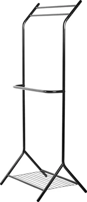 Produktbild von BELIANI Handtuchständer Schwarz Metall 127 cm Hoch Freistehend mit Ablage 3 Stangen Modern Bad Metallständer Handtuchhalter 3-Armig Badezimmer Zubehör