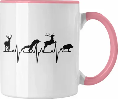 Produktbild von Trendation - Jäger Geschenke für Männer Tasse Geschenkidee Herzschlag Reh Wildschwein Hund (Rosa)