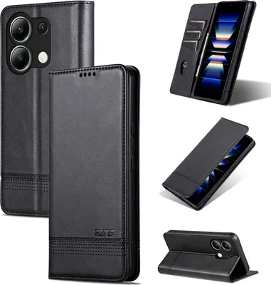 Obrázek produktu pro Kožené pouzdro pro Xiaomi Redmi Note 13 4G, skládací peněženkové pouzdro s magnetickým uzávěrem a stojánkem černé