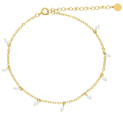 Produktbild von Wildcat Fußkette - Little Synthetic Pearl Fußkettchen - Gold - Chirurgenstahl 316L - wasserfest, langlebig, hautverträglich, Gold