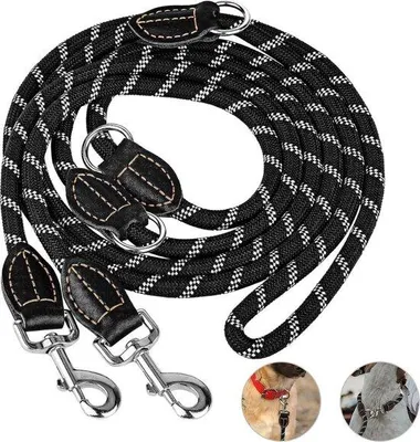 Produktbild von Famanu Hundeleine doppelte Leine für große Hunde - verstellbar, 3 m, schwarz