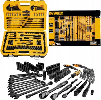 Obrázek produktu pro Sada klíčů DeWalt, 184 kusů, černá chromovaná povrchová úprava, v kufru, velikosti 1/4" - 1/2"