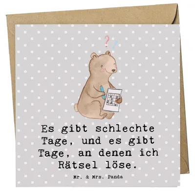 Produktbild von Mr. & Mrs. Panda Grußkarte Bär Rätsel lösen - Grau Pastell - Geschenk, faltkarte, Knobeln, doppelkarte, anlasskarte, Gedächtnistraining, Gedächtnissport, Klappkarte