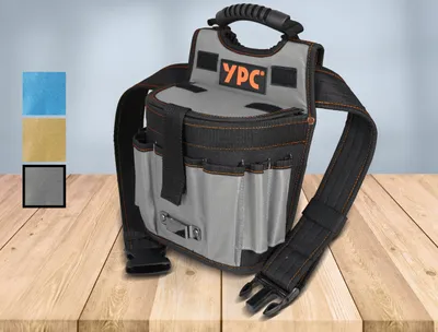 Produktbild von YPC Rapid Werkzeug Gürteltasche XXL – Profi Werkzeuggürtel, Großer Arbeitsgürtel, wasserfeste Werkzeugtasche mit Schlaufen, reißfest, Tragegriff, 11 Taschen, Grau-Schwarz, 29x20x13cm – 5 kg Tragkraft