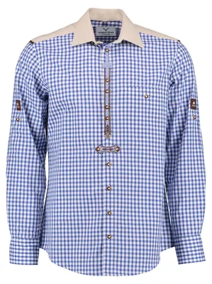 Produktbild von Trachtenhemd Langarm Trachtenmode mit  Stickerei Slim fit, Farbe:Dunkelblau, Größe:S