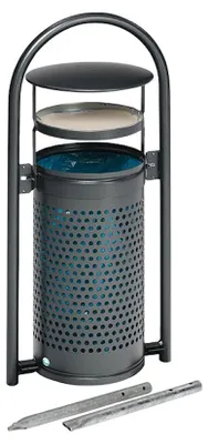 Produktbild von Abfallsammler mit Rohrbogenständer + Aschereinsatz | zum Einbetonieren | 60/70 Liter, HxBxT 116,5x58x38cm | Verzinkter Stahl | Grau
