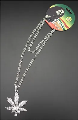 Produktbild von Halskette Silber mit Marihuana-Motiv, Doppelgliederkette, Anhänger 7x6cm, Kette 66cm