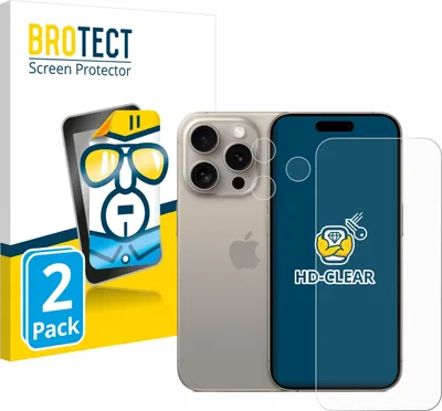 Produktbild von 2x Für Apple iPhone 15 Pro (Display+Kamera) Schutzfolie BROTECT Displayschutz Display Schutz Folie Klar Transparent