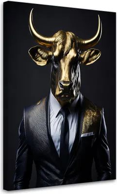 Produktbild von Leinwandbild Bulle Tiere in Anzügen 40x60 Feeby Gold bild für die wand bereit zum aufhängen