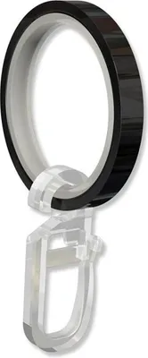 Produktbild von Interdeco Ringe mit Gleiteinlage und Faltenhaken, Gardinenringe mit Einlage für Gardinenstangen 20 mm Ø, Schwarz (Packung 10 Stück)