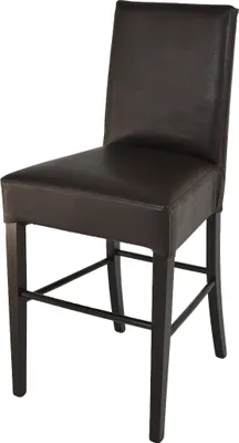 Zdjęcie produktu dla t m c s Tommychairs - Nowoczesny stołek barowy LUISA, solidna konstrukcja wykonana z lakierowanego drewna bukowego w kolorze drewna wenge, tapicerowana i pokryta imitacją skóry w kolorze brązowym