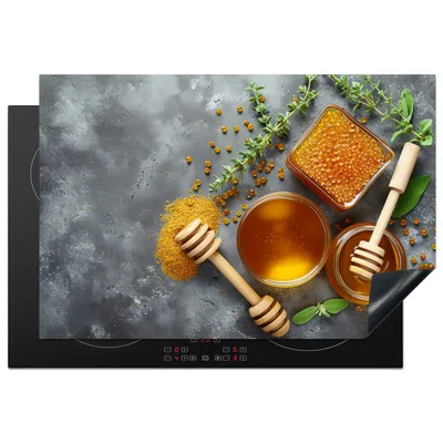 Produktbild von KitchenYeah© Herdabdeckplatte Honig - Kräuter - Beton , 77x51cm, Küche Deko, Glaskeramikkochfeld Herdabdeckung, Abdeckplatte fùr Kochfeld
