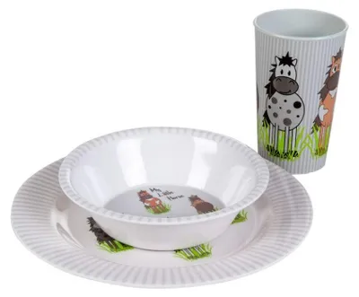Frühstücksset Little Horses, Melamin, Becher, Teller, Müslischale