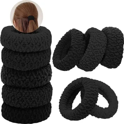 Image de paquet de 10 élastiques à cheveux en coton noir pour femmes et filles, épais, élastiques, sans couture