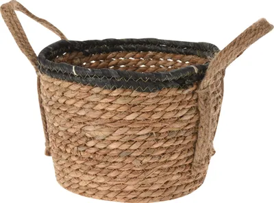 Zdjęcie produktu dla Kosz z trawy morskiej Rona (28x28x28cm) - średni, okrągły z uszami, naturalny/czarny