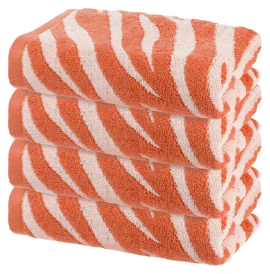 Productafbeelding van Omgoods - Set van 4 Katoenen Handdoeken 33x74 cm - Zacht en Absorberend - Tijgerstrepen Rood