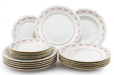 Image de Service de table, Sonáta, roses, ligne dorée, Leander, 18 pièces.