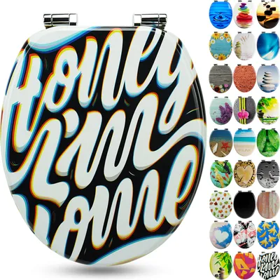 Produktbild von Sanfino® Premium WC Sitz "Honey I'm Home" hochwertiger Toilettendeckel mit Absenkautomatik aus Holz, viele bunte Motive, einfache Montage