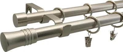 Produktbild von LOFT 240 cm Doppelte Gardinenstange 19 mm aus Metall mit Endstück CAPRI Komplettset mit Ringen und Clips Inklusive Montagezubehörset Farbe Satin