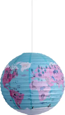 Produktbild von Näve Leuchten Papierleuchte "Ballon“ Ø: 50 cm Weltkugel Papierleuchte "Ballon“ Ø: 50 cm Weltkugel Papierleuchte "Ballon“ Ø: 50 cm Weltkugel, Leuchtenschirm im Romantic Style, aus Metall und Papier in bunt, 50 cm hoch, Ø 50 cm