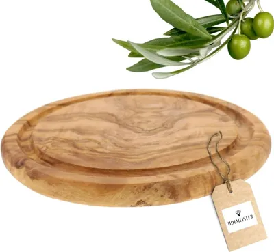 Produktbild von Hofmeister Burger-Brett mit Saftrille 20 cm Olivenholz Holzbrett Schneidebrett