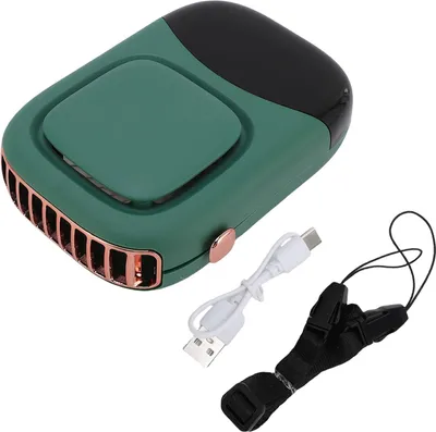 Zdjęcie produktu dla Wentylator na szyję, wydajny, długi czas pracy baterii, ładowalny przez USB, z paskiem do podróży na świeżym powietrzu, zielony
