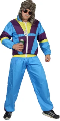 Produktbild von 80er Jahre Premium Trainingsanzug für Herren - blau lila gelb, Größe:S