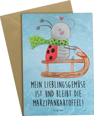 Produktbild von Mr. & Mrs. Panda Grußkarte Smörle Rodeln - Eisblau - Geschenk, weihnachtskarten, Marzipan, dankeskarten, Grußkarten, hochzeitskarten, osterkarten, Winter, Weihnachten