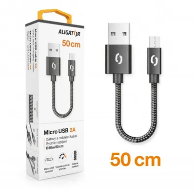 Zdjęcie produktu dla Kabel ALIGATOR PREMIUM 2A, Micro USB, 50 cm, czarny
