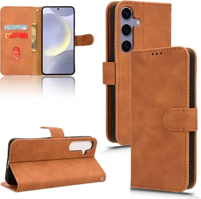Produktbild von König Design Hülle kompatibel mit Samsung Galaxy S24 FE Kunstleder Handyhülle - Handy Case Braun