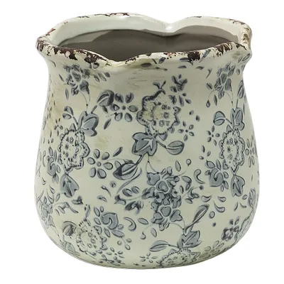 Zdjęcie produktu dla Clayre & Eef Doniczka Ø 15x14 cm Szaro-beżowe ceramiczne kwiaty
