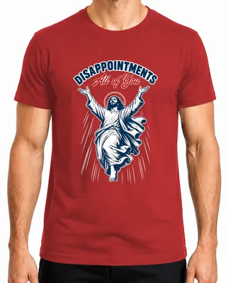 Immagine prodotto di Maglietta "Disappointments" con la scritta "All of You Jesus Lustig", colore rosso, taglia S