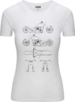 Produktbild von Diarbo Damen T-Shirt mit Blaupausen Druck Chopper-Motorrad Weiß Gr.XL