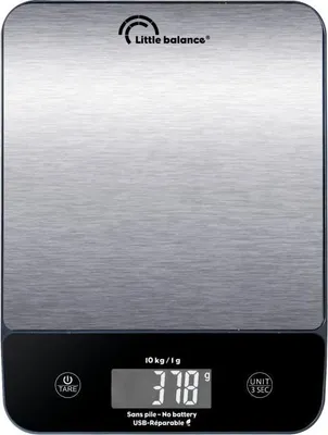 Image de Balance de Cuisine Digitale Happy Genius 10 Inox, 10 kg, Rechargeable USB, Précision 1 g