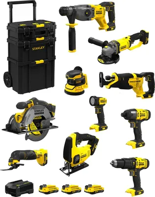 Immagine prodotto di STANLEY FatMax Kit SVK1000 (SFMCH900+SFMCG400+SFMCD711+SFMCF800+SFMCS500+ SFMCS600+SFMCW220+SFMCS300+SFMCE500+SFMCL020+3 x2,0Ah)