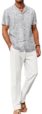 Immagine prodotto di COOFANDY, set da uomo composto da due pezzi in lino, con bottoni, casual, comodo e ampio