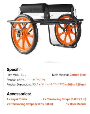 Produktbild von Kajakwagen, 150 kg Tragfähigkeit, 15-Zoll Gummiräder, 330 lbs